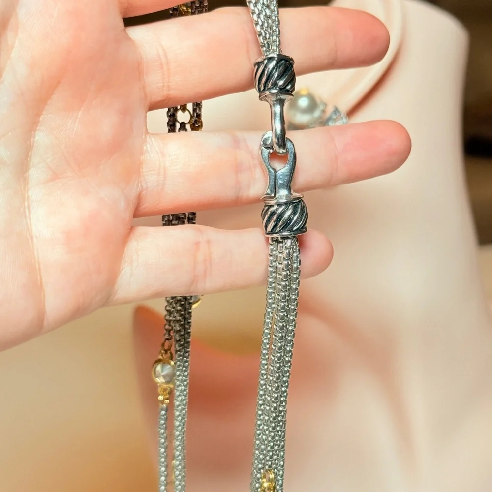 Multi-Strand Silver and Gold Crystal Necklace
